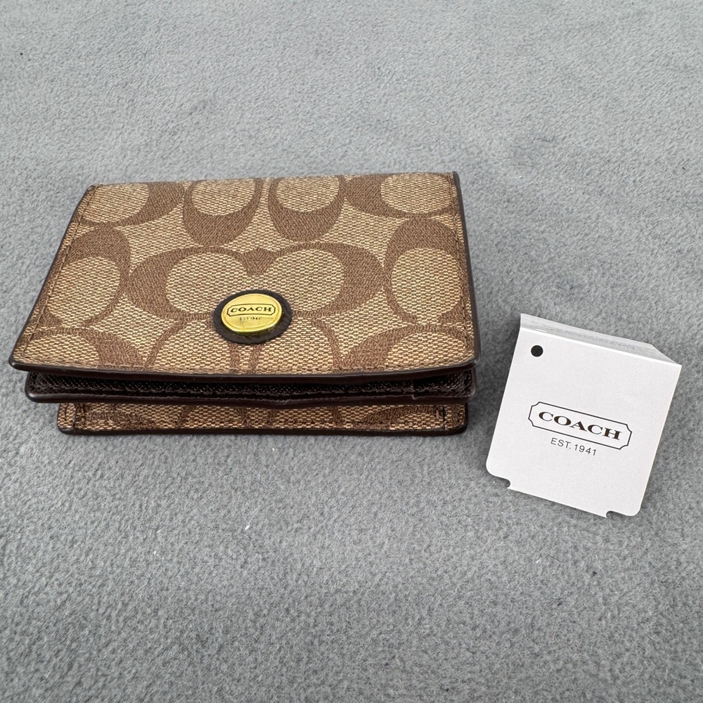 Coach Peyton Signature Business Card Case F68657 Khaki Mahogany Wallet NWT